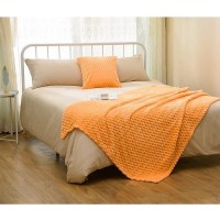 Vessia Flannel Fleece Throw Blanket(50X71Inch) With Pillow Cover(18X18Inch)  3D Jacquard Light Orange Fuzzy Blanket For Couch Sofa Bed Chair  300Gsm Super Soft Cozy Lightweight Throw For All-Season