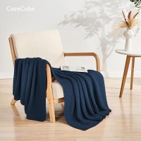 Cozecube Navy Blue Throw Blanket For Couch Soft Cozy Cable Knit Throw Blanket For Bed Sofa Living Room Lightweight Warm Decora