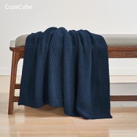 Cozecube Navy Blue Throw Blanket For Couch Soft Cozy Cable Knit Throw Blanket For Bed Sofa Living Room Lightweight Warm Decora