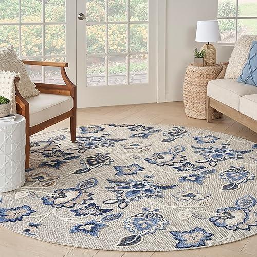 Nourison Aloha Indooroutdoor Blue Grey 710 X Round Area Rug Easy Cleaning Non Shedding Bed Room Living Room Dining Room