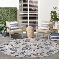 Nourison Aloha Indooroutdoor Blue Grey 710 X Round Area Rug Easy Cleaning Non Shedding Bed Room Living Room Dining Room