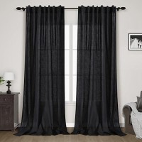 Black Linen Curtains 120 Inch Extra Long For Living Room Back Tab Light Filtering Semi Sheer Drapes Modern Farmhouse Muslin Look