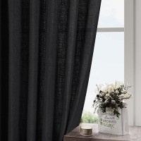 Black Linen Curtains 120 Inch Extra Long For Living Room Back Tab Light Filtering Semi Sheer Drapes Modern Farmhouse Muslin Look