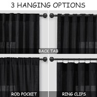 Black Linen Curtains 120 Inch Extra Long For Living Room Back Tab Light Filtering Semi Sheer Drapes Modern Farmhouse Muslin Look