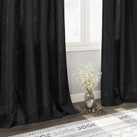 Black Linen Curtains 120 Inch Extra Long For Living Room Back Tab Light Filtering Semi Sheer Drapes Modern Farmhouse Muslin Look