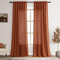 Rust Linen Curtains 90 Inches Long 2 Panel Back Tab Rod Pocket Rustic Farmhouse Boho Linen Curtain For Dining Room Brick Burnt B