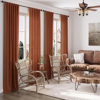 Rust Linen Curtains 90 Inches Long 2 Panel Back Tab Rod Pocket Rustic Farmhouse Boho Linen Curtain For Dining Room Brick Burnt B