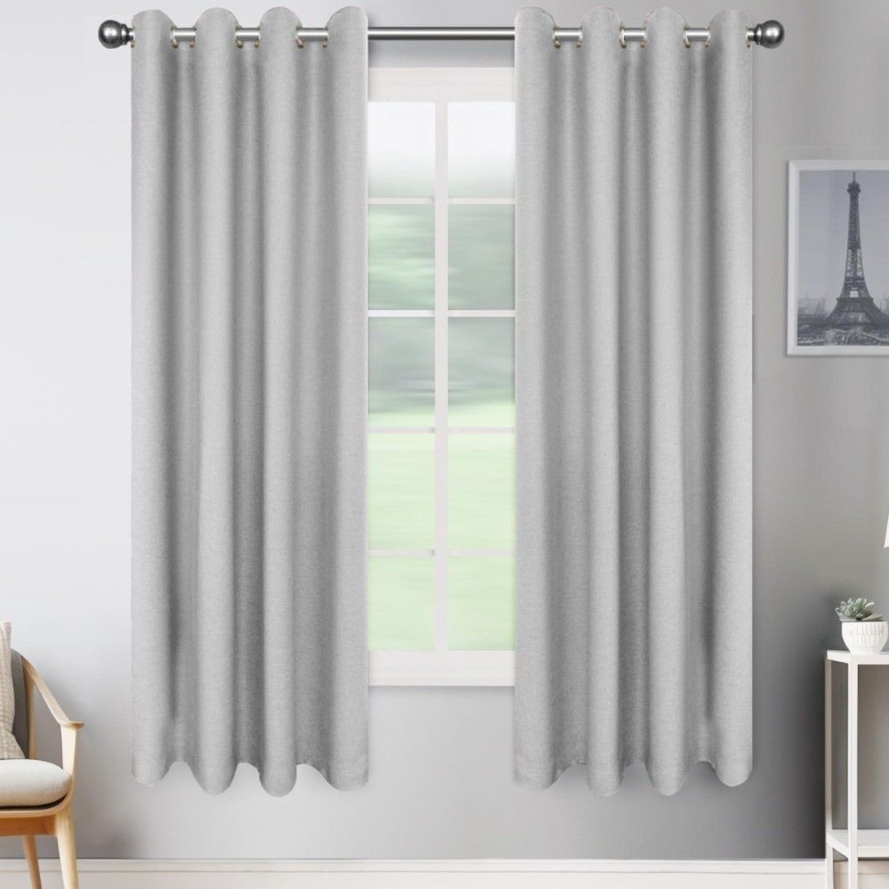 Jiviner 2 Panel Set Linen Blackout Curtains For Bedroom Living Room Darkening Curtains Grommet Thermal Insulated 63 Inch Window