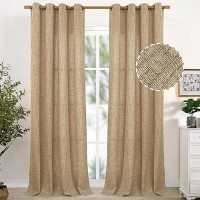 Youngstex Linen Curtains 95 Inches Long Bronze Grommet Burlap Textured Curtain Light Filtering Window Drapes For Living Room Din