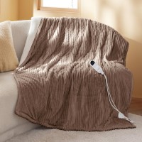 Bedsure Heated Blanket Electric Throw Soft Ribbed Flannel Electric Blanket Heating Blanket With 4 Time Settings 6 Heat Setti