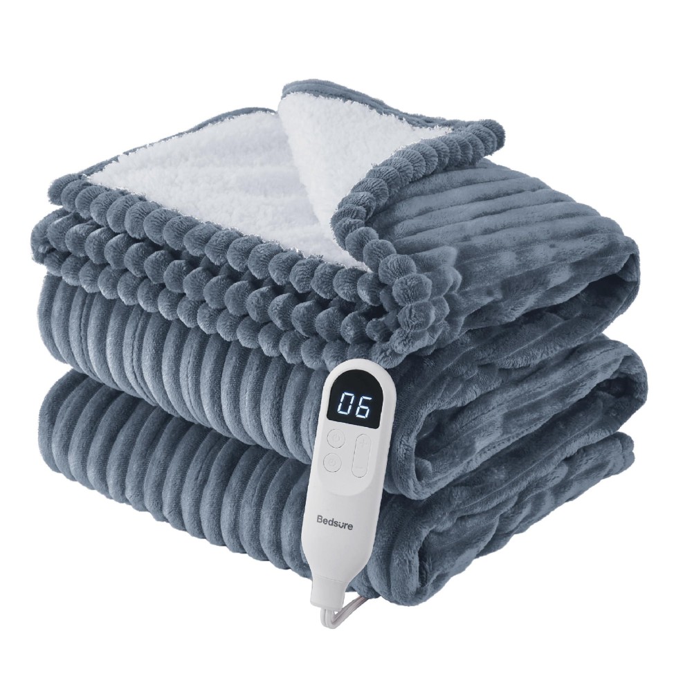 Bedsure Electric Blanket Twin Soft Ribbed Flannel Heated Blanket Heating Blanket With 10 Time Settings 6 Heat Settings And