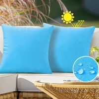 Vakado Outdoor Waterproof Throw Pillow Covers 18X18 Set Of 2 Decorative Skybule Patio Furniture Cushion Cases Outside Decor For