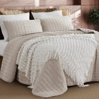 Shalala Corduroy Quilt King Size 3 Pieces Bedding Set Striped Bed Cover Cozy Bedspread Coverlet With 2 Matching Pillow Shams Sof