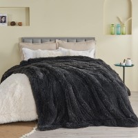 Gonaap Fuzzy Faux Fur Throw Blanket Queen Size Dark Grey Super Soft Cozy Plush Fuzzy Shaggy Blanket For Couch Sofa Bed Dark Gre