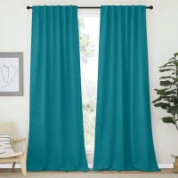 Nicetown Living Room Curtain Panels Peacock Teal Color W52 X L108 2 Pcs Back Tabrod Pocket Room Darkening Window Treatmen