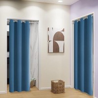 Dualife 2 Panels Blackout Long Curtains  Closet Doors Width 34 Inch For Living Room  Grommet Therma Insulated Skinny Small Denim Blue Curtain For Bedroom 34X90 Long