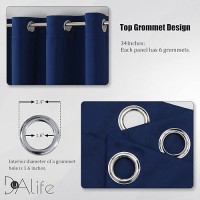 Dualife Navy Blue Room Darkening Blackout Curtains For Bedroom 34 X 84 Inch Length Grommet Thermal Insulated Curtainsnavy 34