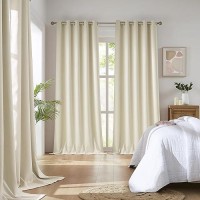 Dualife 90 Inch Curtains Cream Beige  Vertical Window Drapes For Bedroom  60 Inch Wide Room Darkening Curtains For Living Room Grommet Top 60X90 Inches Long  2 Panels