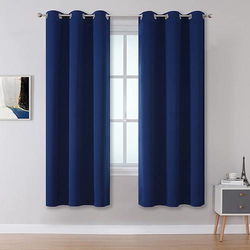 Dualife Navy Blue Kitchen Curtains For Bedroom - Curtains Thermal Insulated Curtain Panels 34 Inch  Grommet Cafe Curtains(Navy  34