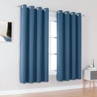 Dualife Midnight Blue Curtains 63 Inch Length For Boys Kids Room 2 Panel  Grommet Boho Curtains For Bedroom  Dark Denim Blue  52 By 63 Inch