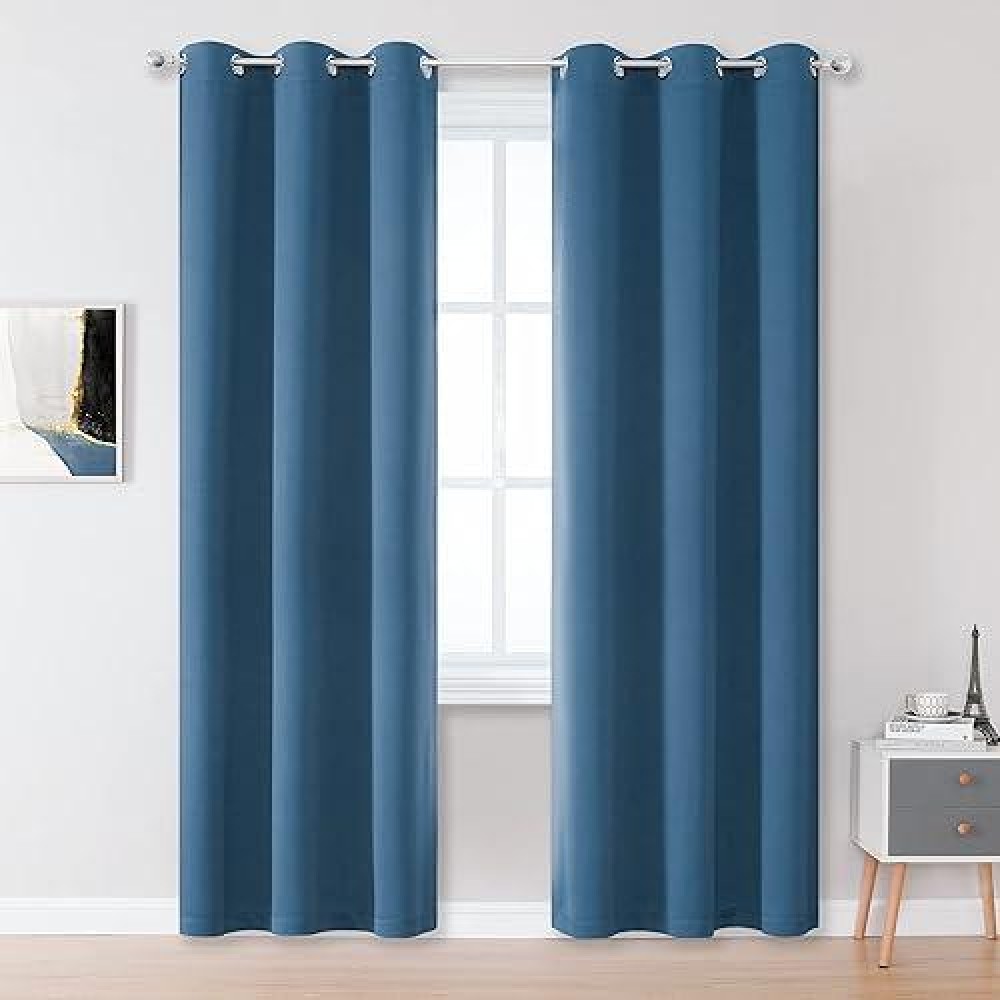 Dualife Midnight Grommet Room Darkening Curtains 42 X 96 Inches  2 Panels