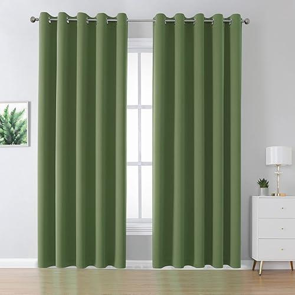 Dualife Grommet Curtains Sage Green 84 Inch Length 2 Panels Set Light Blocking Curtains For Bedroom Thermal Insulated Room Darke