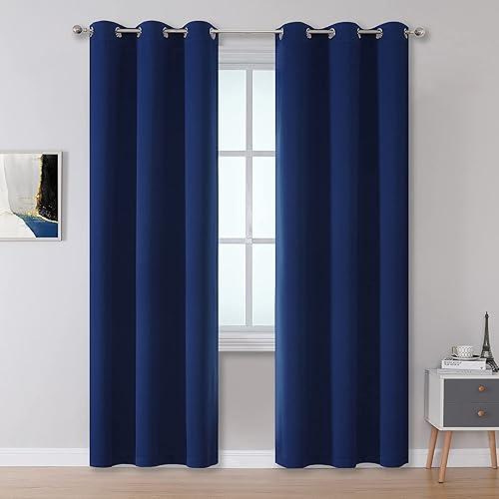 Dualife Blackout Closet Doorway Curtains 2 Panels Set - Privacy Home Decor Temporary Door Window Covering Room Divider Draperies For Hallway  34 Wide By 80 Inch Length  Navy Blue Grommet