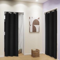 Dualife 90 Inch Blackout Bedroom Curtains- Thermal Insulated Solid Grommet Blackout Draperies 34 Inches Wide Black 2 Panels