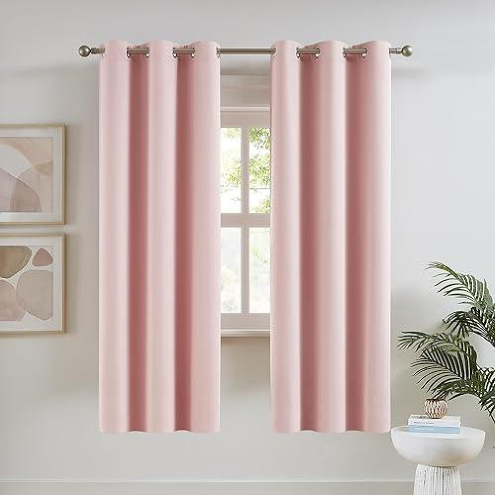 Dualife Baby Pink Curtains Blackout 72 Inch Length - Room Darkening Curtains For Nursery Thermal Insulated Grommet Curtain Panel Pair 34 X 72 Inches Long  2 Panels