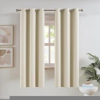 Dualife Beige Curtains 80 Inch Length 2 Panels Set  34 Inch Wide Door Interior Curtains For Living Room Grommet Narrow Curtain Drapes For Bedroom/Home Office 34X80 Inches Long