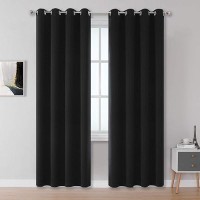 Dualife 90 Inch Length Blackout Curtain Panels- Grommet Top Thermal Insulated Draperies For Living Room 52 Inches Wide Black 2 Panels