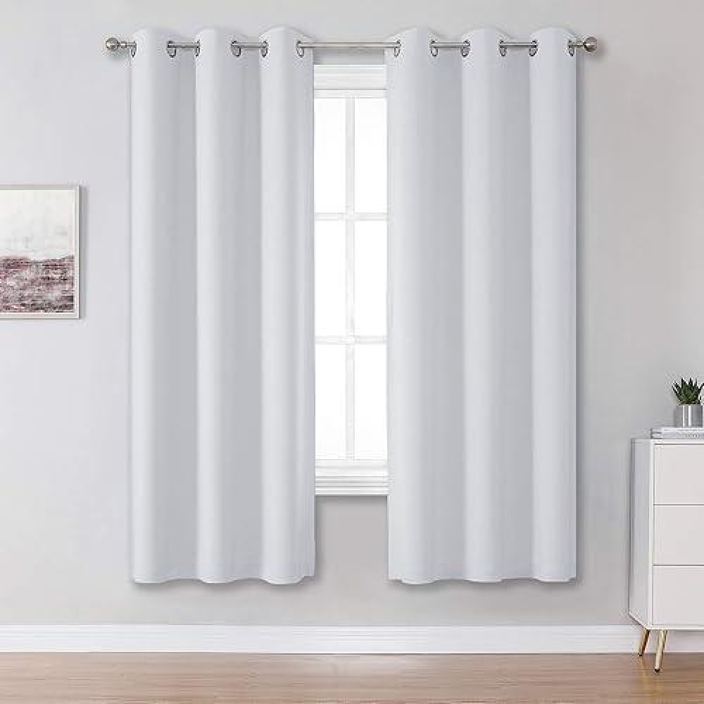 Dualife Room Darkening Curtains 2 Panels Set 63 Inches Long - Nursery Curtain Panels Thermal Insulated Silver Grommet Light Blocking Drapes For Bedroom (34 By 63 Inch Grommet Top Greyish White)