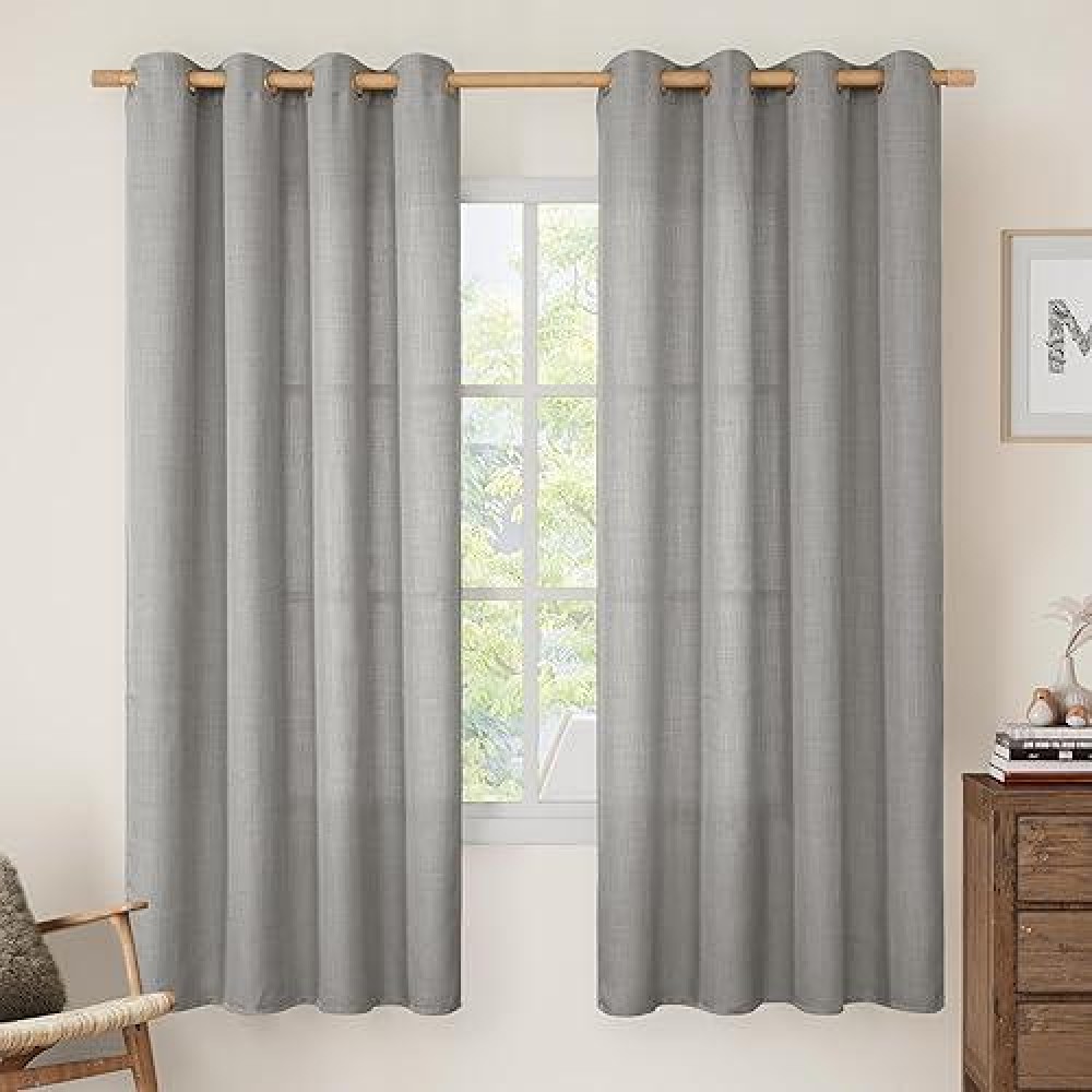 Lamit 72 Inch Linen Curtains For Living Room Grommet Thick Linen Textured Privacy Drapes Light Filtering Burlap Curtains For Fa