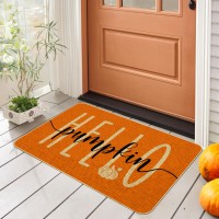 Hello Pumpkin Door Mat Welcome Decorative Autumn Thanksiving Pumpkin Farmhouse Outdoor Indoor Patio Entrance Door Mats Low Prof