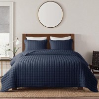 Wdcozy Navy Blue Oversized California King Size Quilt Bedding Sets With Pillow Shams Cal King Lightweight Bedspread Coverlet Q