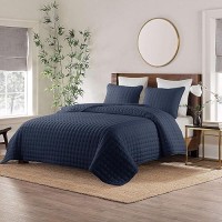 Wdcozy Navy Blue Oversized California King Size Quilt Bedding Sets With Pillow Shams Cal King Lightweight Bedspread Coverlet Q