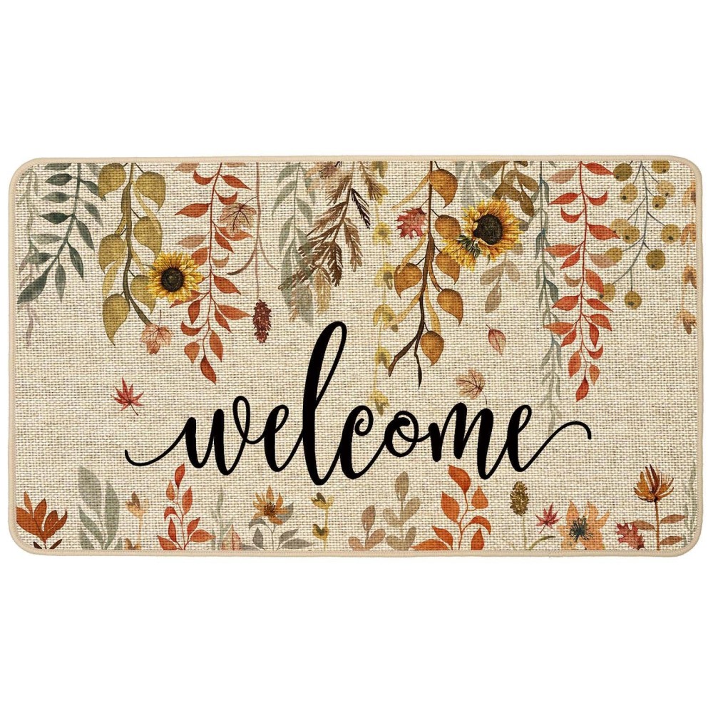 Ortigia Welcome Fall Doormat Eucalyptus Leaves Sunflowers Door Mats Indoor Outdoor Patio Nonslip Durable Entrance Floormat For