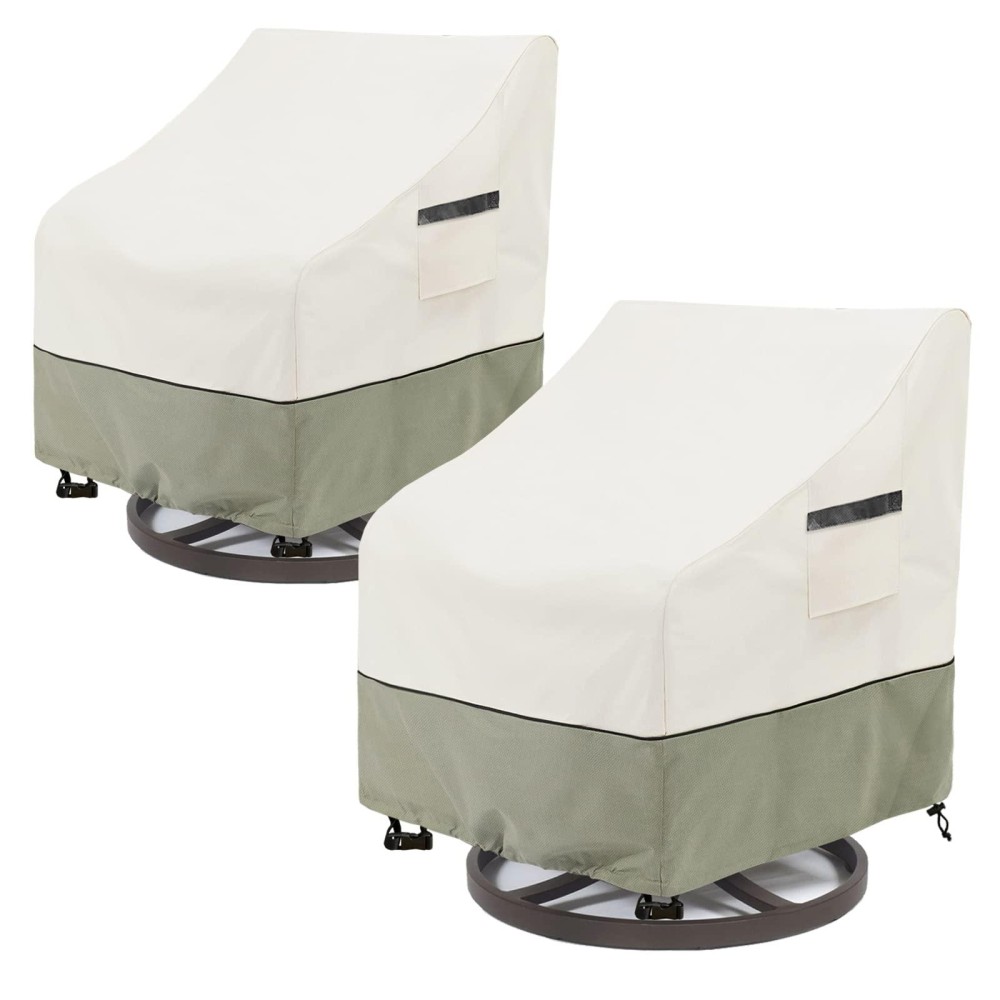 Lsongsky Outdoor Swivel Rocker Chair Cover 2 Pack,Patio Swivel Chair Covers For Outdoor Furniture,Rocking Chair Covers Waterproof (28W X 33D X 38.5H Inch) White&Grayish Green
