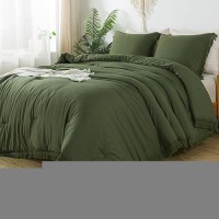 Andency Olive Green Comforter Set King  3 Pieces Boho Tassel Lightweight Bedding Comforter Sets For King Bed  All Season Soft Fluffy Fringe Bed Set (104X90In Comforter & 2 Pillowcases)