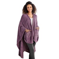 Berkshire Blanket Primalush Wearable Blanket Cozy Loungewear Pocketed Plush Cape Wrap For Adults Teenspurple One Size 58X