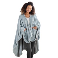 Berkshire Blanket Primalush Wearable Blanket Cozy Loungewear Pocketed Plush Cape Wrap For Adults Teenshazy Sky Blue One Siz