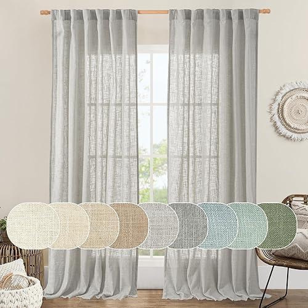 Lamit Natural Linen Curtains For Bedroom 84 Inch Faux Linen Textured Light Filtering Drapes Back Tab And Rod Pocket Window Pane