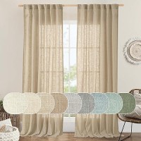 Lamit Living Room Linen Curtains 95 Inch For Bedroom Back Tab And Rod Pocket Linen Textured Sheer Curtains Light Filtering Burl