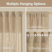 Lamit Living Room Linen Curtains 95 Inch For Bedroom Back Tab And Rod Pocket Linen Textured Sheer Curtains Light Filtering Burl