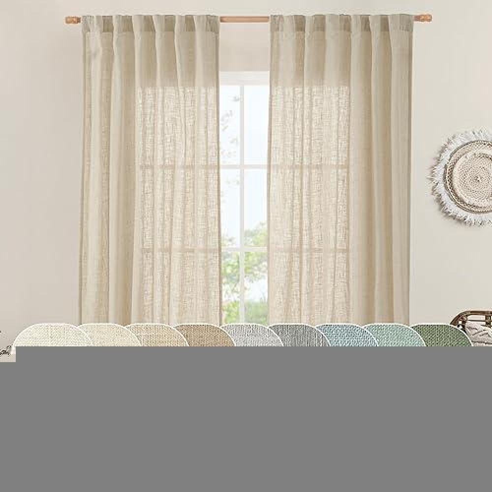 Lamit Light Filtering Linen Curtains 84 Inches Long For Bedroom Faux Linen Textured Semi Sheer Back Tab And Rod Pocket Burlap B