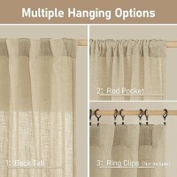 Lamit Light Filtering Linen Curtains 84 Inches Long For Bedroom Faux Linen Textured Semi Sheer Back Tab And Rod Pocket Burlap B