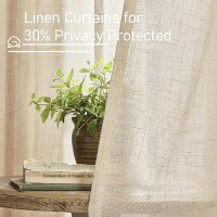 Lamit Light Filtering Linen Curtains 84 Inches Long For Bedroom Faux Linen Textured Semi Sheer Back Tab And Rod Pocket Burlap B