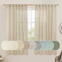 Lamit Natural Linen Blended Curtains 63 Inch For Bedroom Light Filtering Semi Sheer Burlap Curtains Farmhouse Boho Back Tab And