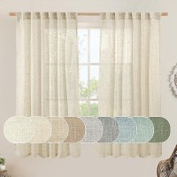 Lamit Faux Linen Curtains 63 Inches Long For Bedroom Back Tab And Rod Pocket Linen Drapes Light Filtering Sheer Window Curtains