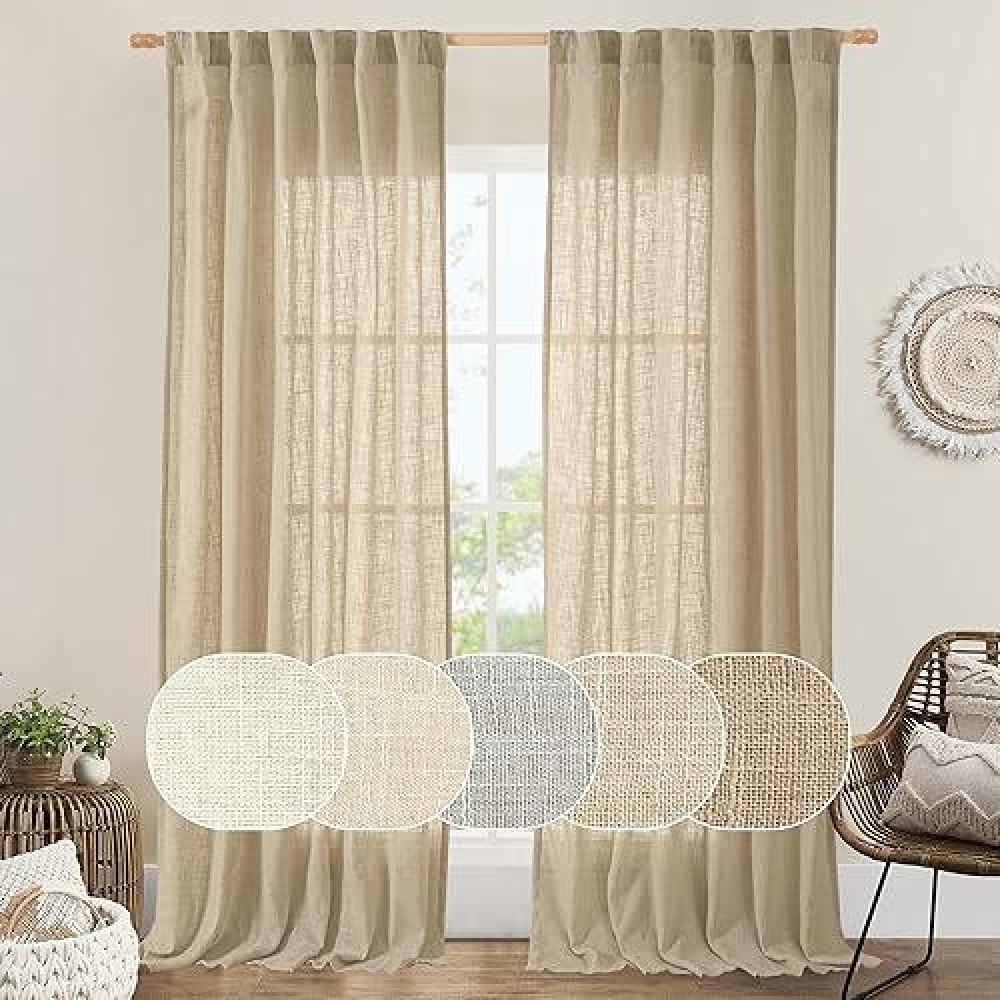 Lamit Natural Linen Curtains 108 Inch For Living Room Back Tab And Rod Pocket Linen Textured Sheer Curtains Light Filtering Cur